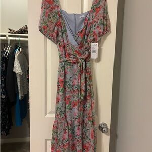 julia jordan floral puff sleeve fit & flare midi dress